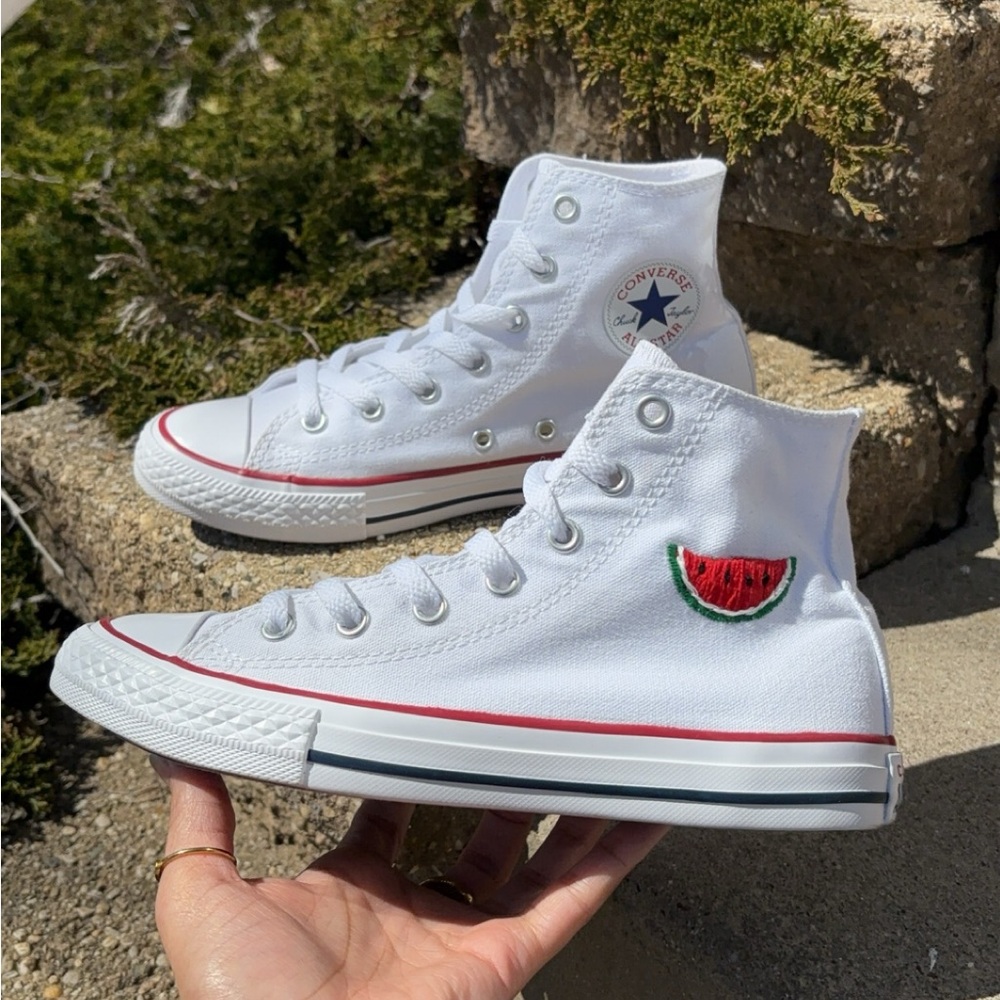 Converse High Top - ‘Watermelon Flag’ Custom Hand Embroidered Shoes